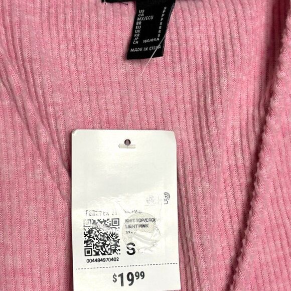NWT FOREVER 21 Faux Wrap Knit Crop Top S Ribbed Long Sleeve Pullover 90s Retro - Picture 7 of 9